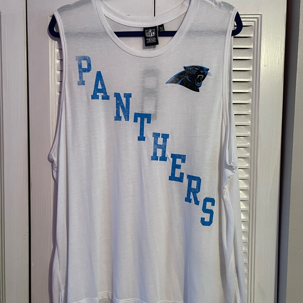 Ladies Sleeveless Carolina Panther Tee.Size 2 XL .